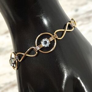 Vintage Amco 10k Gold Plated Sterling Silver Bracelet Faux Topaz Blue Crystal